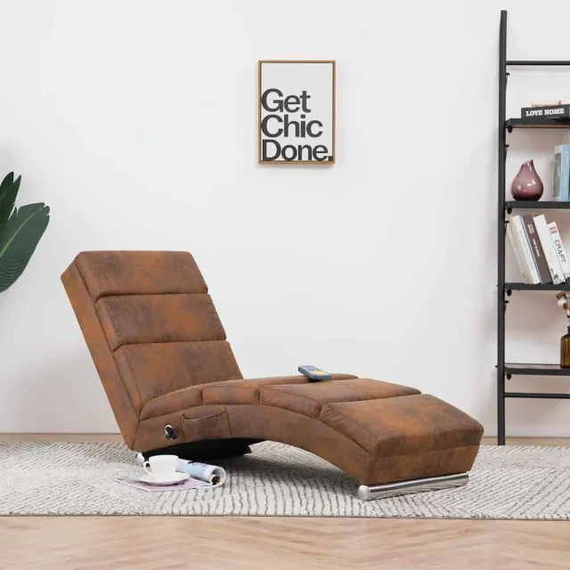 vidaXL Massage chaise longue kunstsuède bruin, foto 2