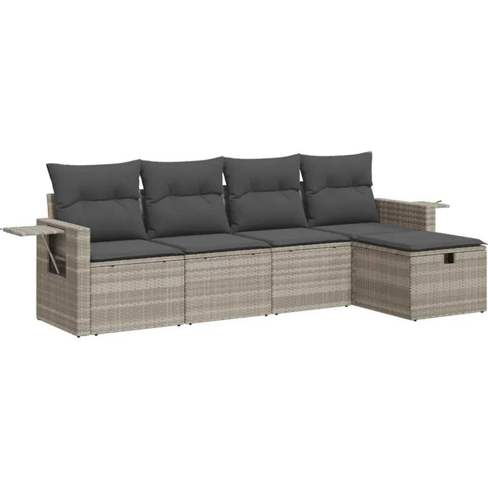 vidaXL 5-delige Loungeset met kussens poly rattan lichtgrijs grijs, foto 3