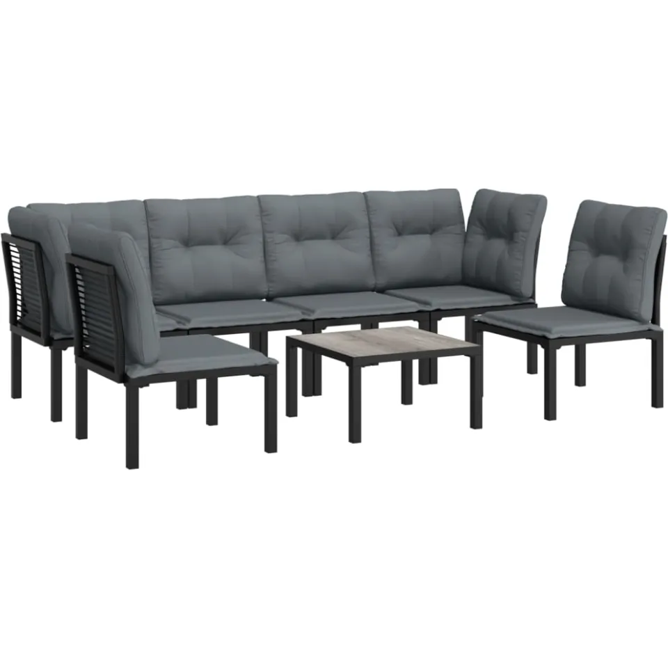 vidaXL 7-delige Loungeset poly rattan zwart en grijs