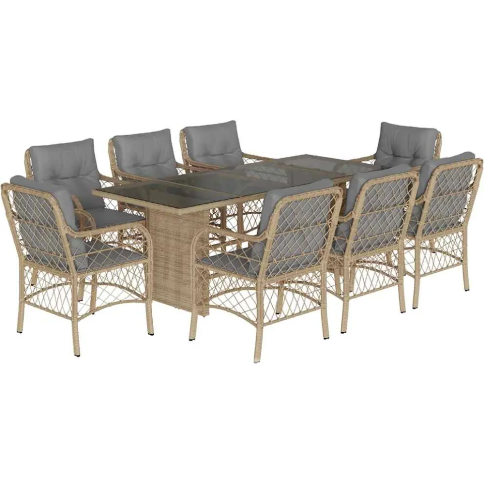 vidaXL 9-delige Tuinset met kussens poly rattan gemengd beige, foto 3