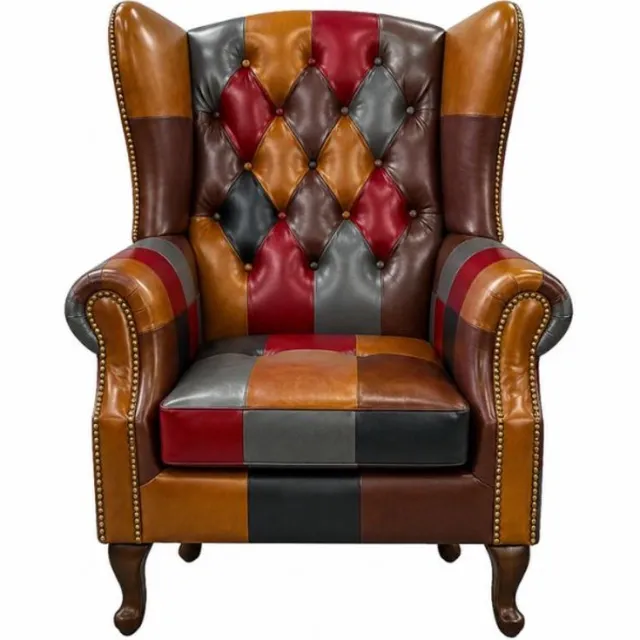 Meubeldistrict Chesterfield Fauteuil - Patchwork Multicolor - Leer - Stoel Chesterfield - Arm Chair - Lounge Chair - Clubfauteuil - Relaxfauteuil - Loungestoel - Zetel