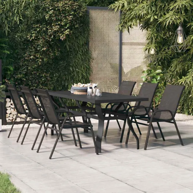 vidaXL Tuintafel 180x80x70 cm staal en glas zwart, foto 2
