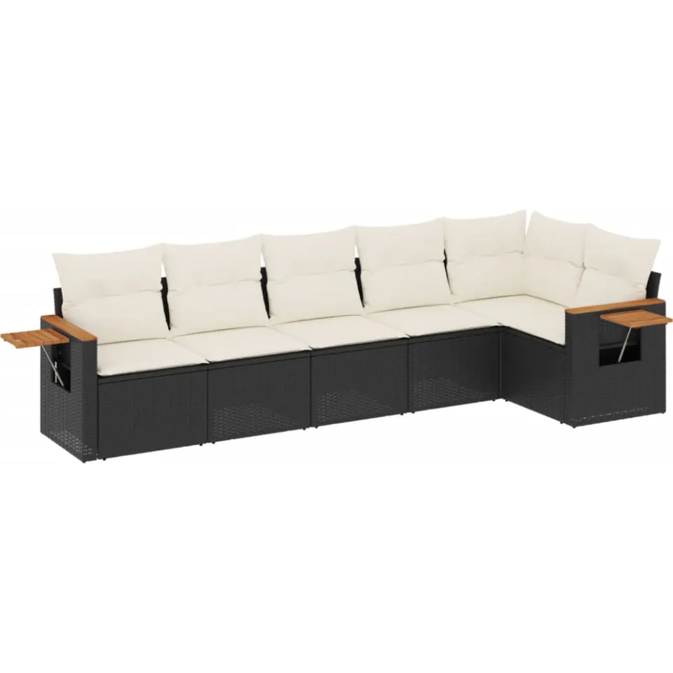 vidaXL 6-delige Loungeset met kussens poly rattan zwart