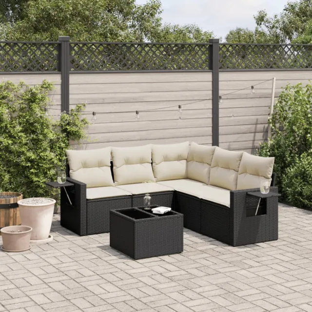 vidaXL 6-delige Loungeset met kussens poly rattan zwart, foto 2