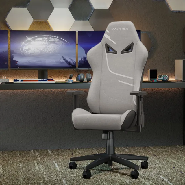 OKWISH Gamingstoel – Ergonomische Bureaustoel Van Stof – Met Hoofdsteun, Lendensteun En Verstelbare Armleuningen – Voor Wonen En Werken – Lichtgrijs