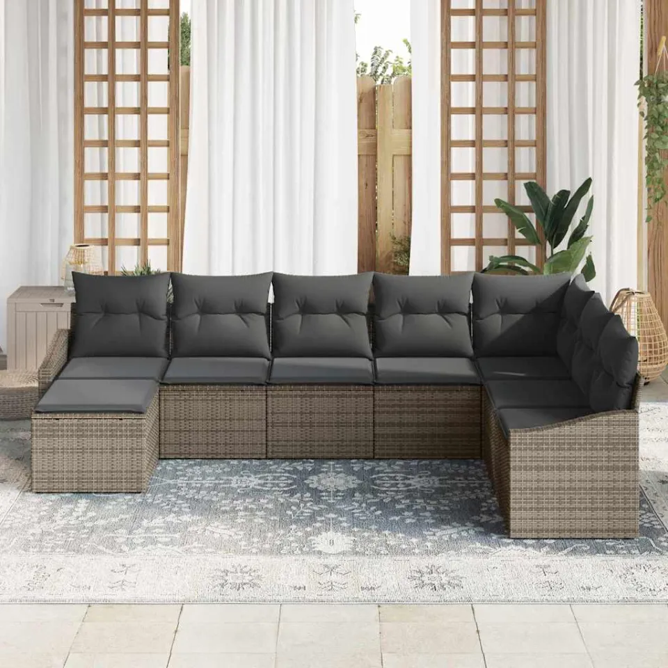 vidaXL Tuin Sofa Set 8 st Grijs poly rattan, foto 3