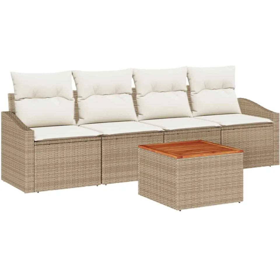 vidaXL Tuinbankenset 5 st Beige en Crème poly rattan