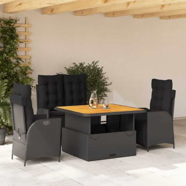 vidaXL 4-delige Tuinset met kussens poly rattan zwart, foto 2