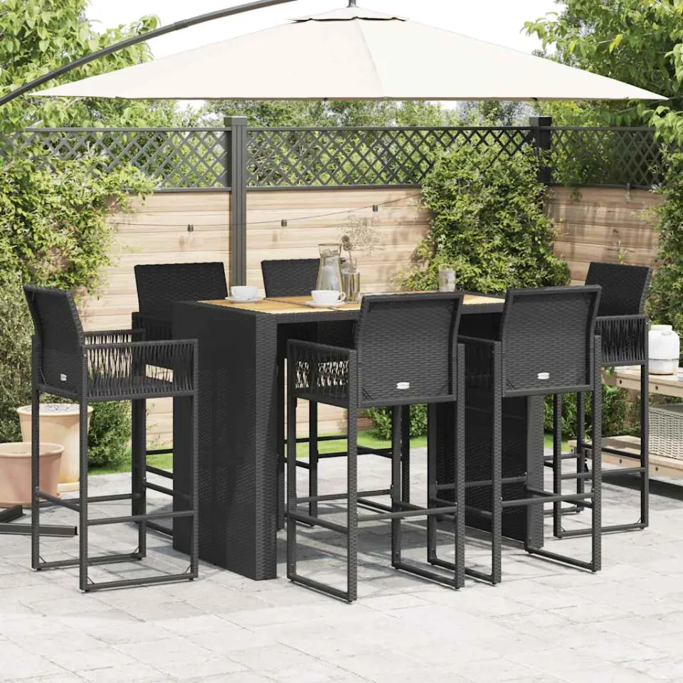 vidaXL 7-delige Tuinbarset zonder kussens poly rattan acacia zwart, foto 2