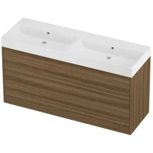 Proline Podium Badmeubelset Polystone Loft Dubbel 140x46x75 cm Mat White Caramel Walnut Houtlook