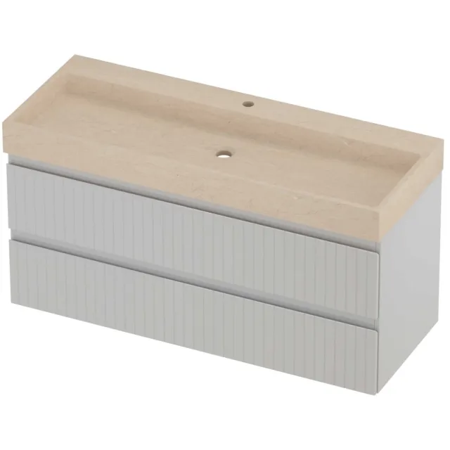 Proline Evoli Badmeubelset Hardsteen Loft 1 Kraangat Gefreesd 120x46x62 cm Sand Stone Glans Wit