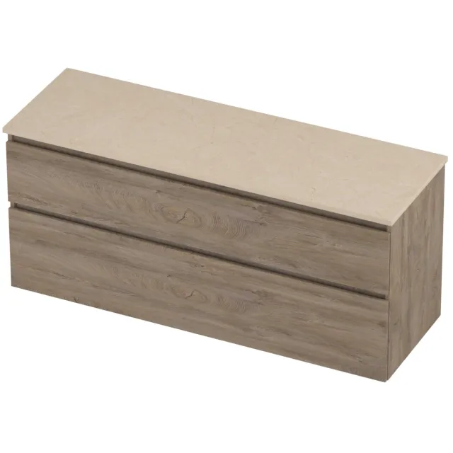 Proline Deck Badmeubelset Hardsteen Asymmetrisch 140x46x55 cm Sand Stone Raw Oak Eiken