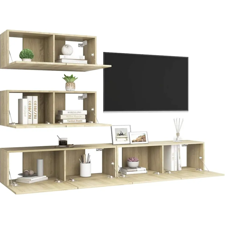 vidaXL 4-delige Tv-meubelset bewerkt hout sonoma eikenkleurig, foto 3