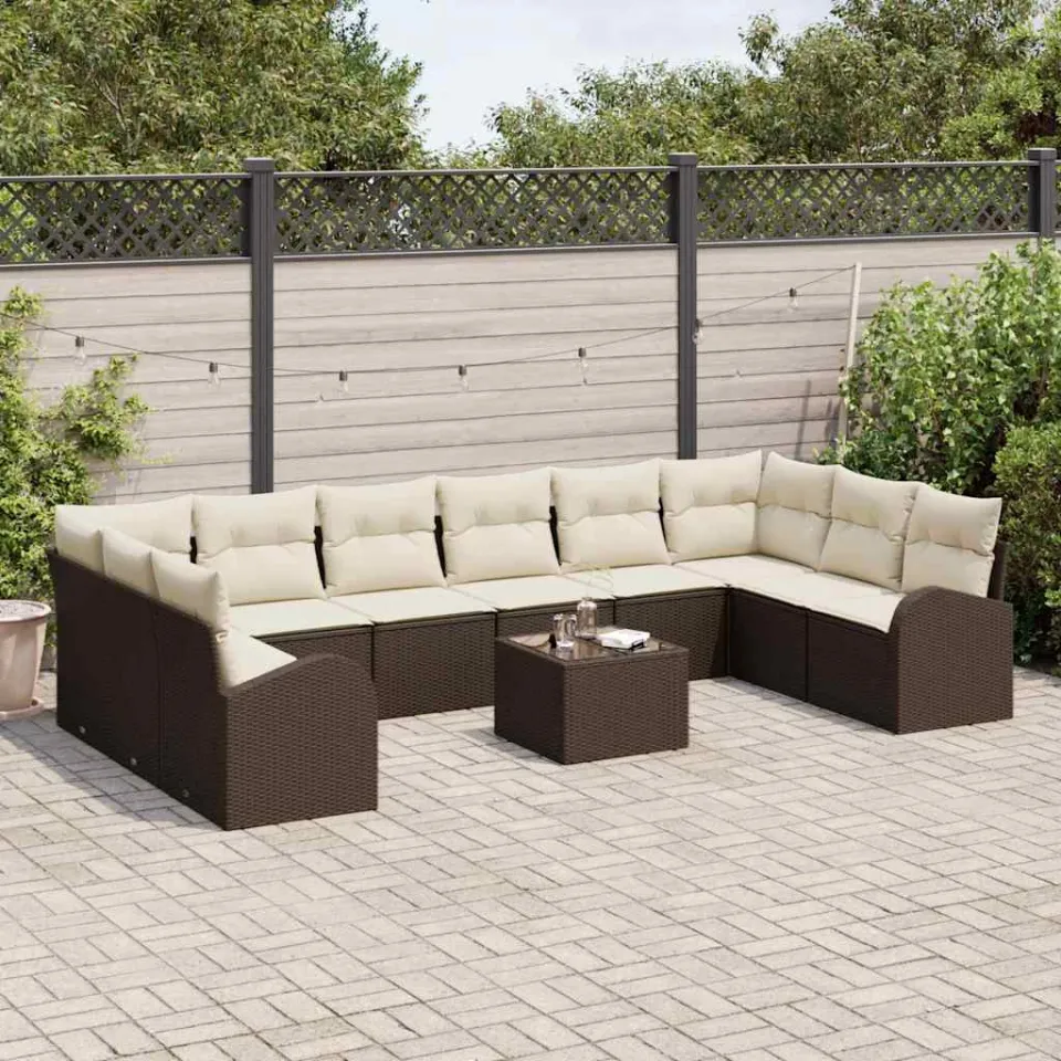 vidaXL Tuinbankenset 11 st Bruin en Crème poly rattan, foto 3