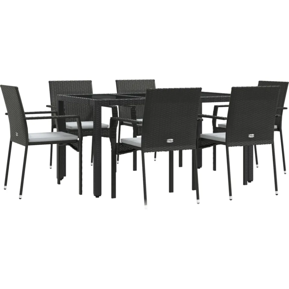 vidaXL 7-delige Tuinset met kussens poly rattan zwart