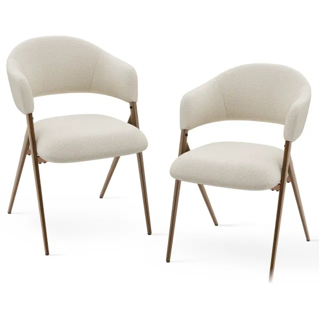 COLAMY Eetkamerstoelen set van 2 - Hout - Moderne stoffen gestoffeerde eetkamer- open rugleuning en gewatteerde zitting - beige