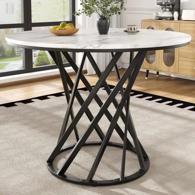 STILVORA Eettafel - Ronde Tafel Voor 4 Personen - Veelzijdig Voor Keuken En Woonkamer - MDF En Metaal - 80x80x76 Cm - Zwart;Wit