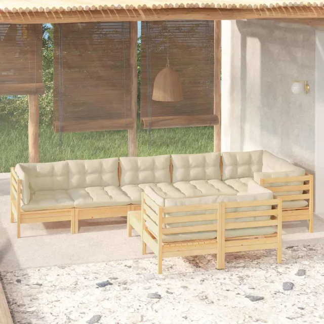 vidaXL 9-delige Loungeset met crèmekleurige kussens massief grenenhout, foto 2