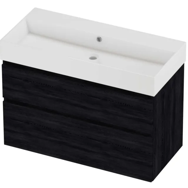 Proline Zara Badmeubelset Porselein Loft Zonder Kraangat 100x46x73 cm Glans Wit Black Oak Eiken