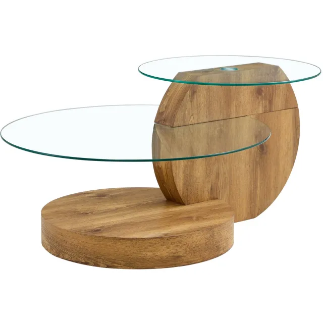 Merax Moderne Glazen Salontafel – Minimalistisch MDF en Houten Textuur – Meerdere Niveaus – 90x70x43 cm