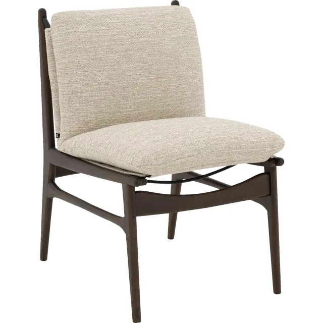 Goossens Stoel Alison met Massief Houten Frame beige stof leuning, modern design stof gemeleerd grof geweven creme
