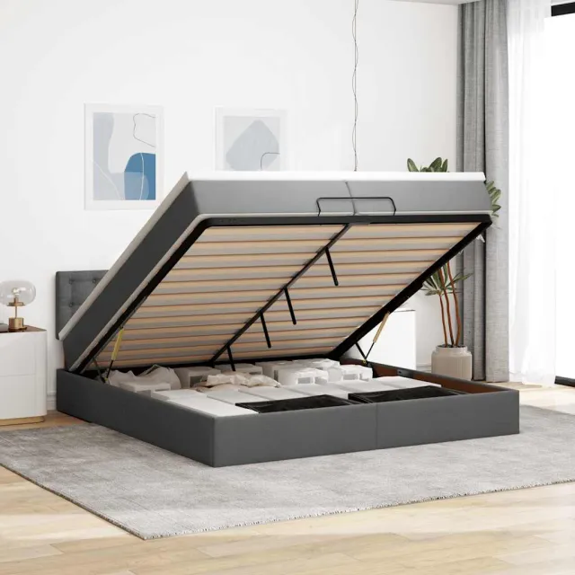 vidaXL Ottoman bed met matras 200x200 cm stof donkergrijs grijs