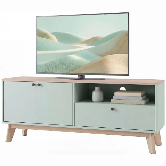ECTEATOY TV-Meubel 120 cm - TV-Kast voor Televisies tot 36 Inch - Met 2 Deuren, Lade en Open Vak - Lichtgroen