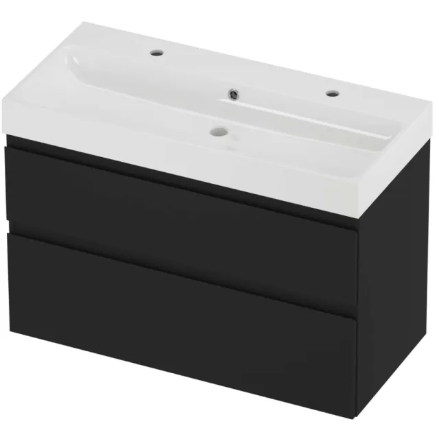 Proline Podium Badmeubelset Polystone Loft 2 Kraangaten 100x46x70 cm Glans Wit Mat Zwart