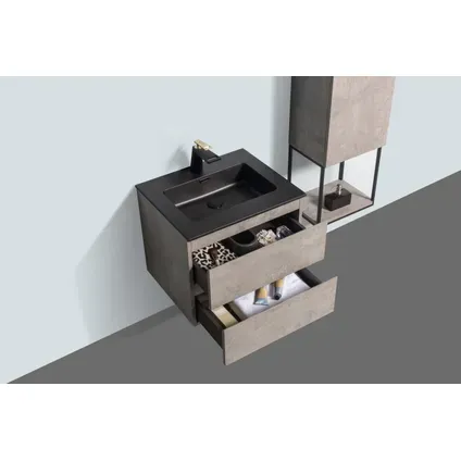 Aquazuro Wastafelonderkast Napoli 59cm - Betongrijs - Met 2 Lades - 59,4x50x47,5cm grijs, foto 2