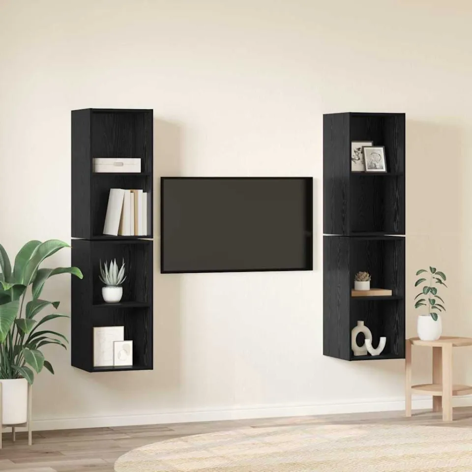 vidaXL Tv-meubelset 4 st 37 x 37 x 72 cm Zwart Eiken, foto 4