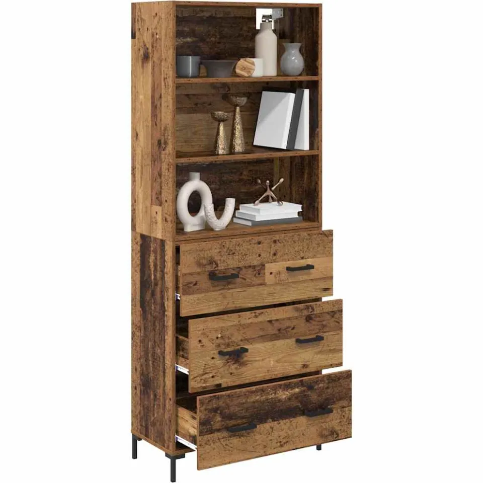 vidaXL Hoge kast Oudhout 69,5 x 34 x 180 cm Bewerkt hout Bruin