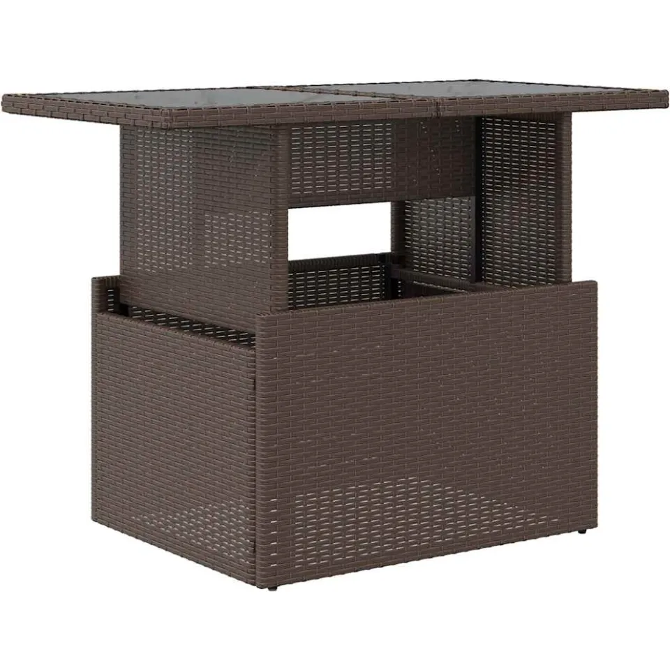 vidaXL Tuintafel met glazen blad 100x55x73 cm poly rattan bruin