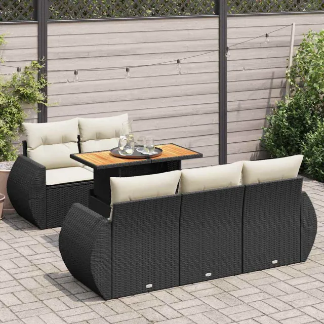 vidaXL 6-delige Loungeset met kussens poly rattan zwart, foto 2