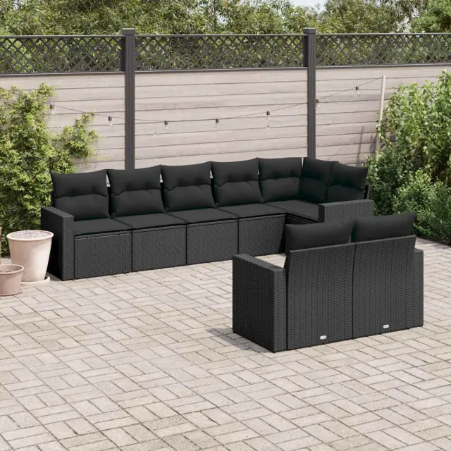 vidaXL 8-delige Loungeset met kussens poly rattan zwart, foto 2