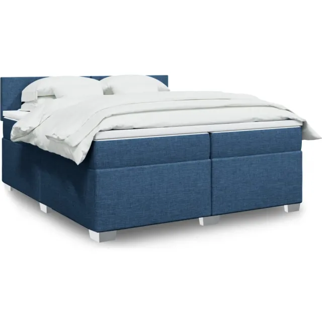 vidaXL Boxspring met matras stof blauw 200x200 cm