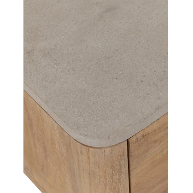 DTP Home Nova tv-meubel teakhout en travertin naturel / beige zwevend of staand - 130 x 38 x 39/42 cm