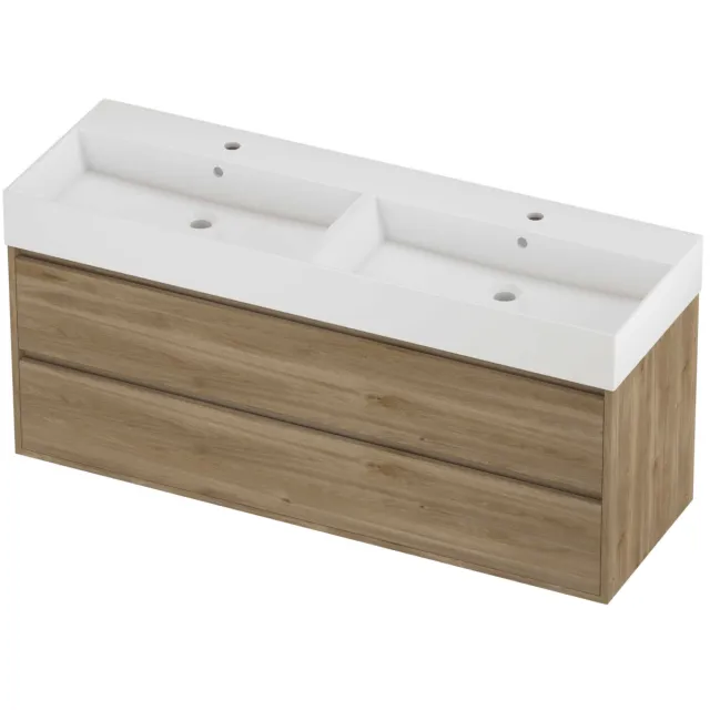 Proline Zara Badmeubelset Porselein Loft 2 Gaten 140x46x65 cm Glans Wit Cider Oak Eiken