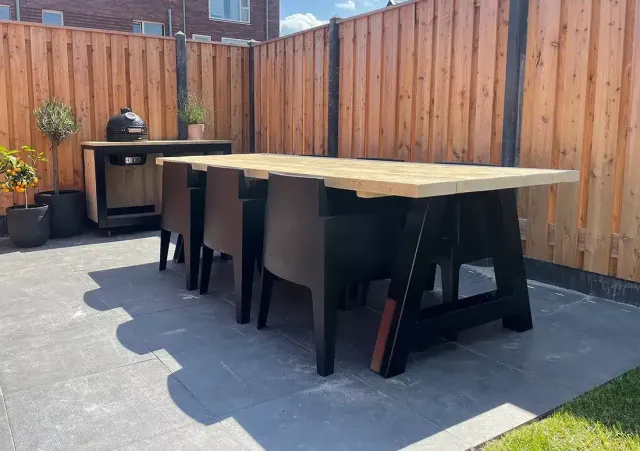 Steigerhouten tafel Brett met industriële A poten