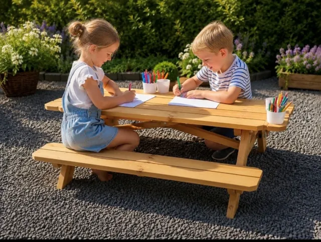 woodcreators hilversum kinderpicknicktafel - Slim ontwerp met bekerhouders + 4 bekers - picknicktafel - tafel - tuintafel - zomer - parasol - kinderen hout