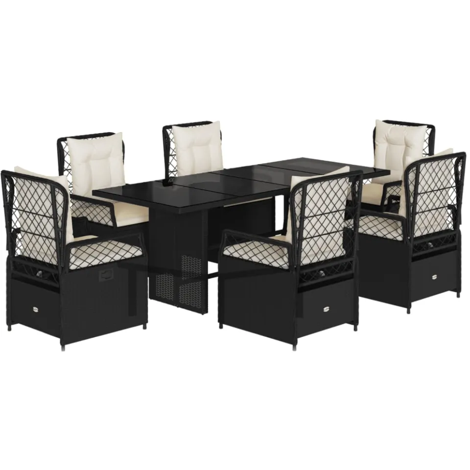 vidaXL 7-delige Tuinset met kussens poly rattan zwart, foto 3