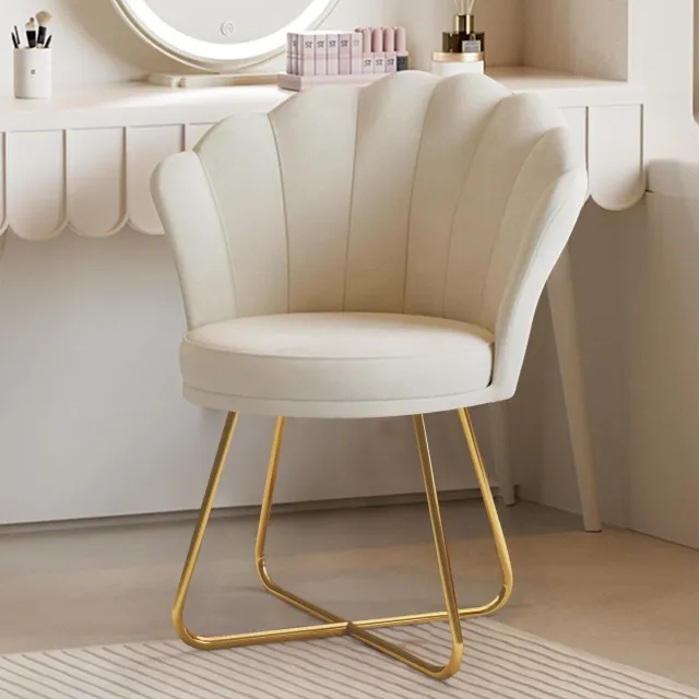 hawthyhome Moderne Accentstoel, Fluwelen Schelpstoel met Gouden Poten – Gestoffeerde Make-up Stoel,Comfortabele Kaptafelstoel voor Slaapkamer, Woonkamer & Kantoor,Beige