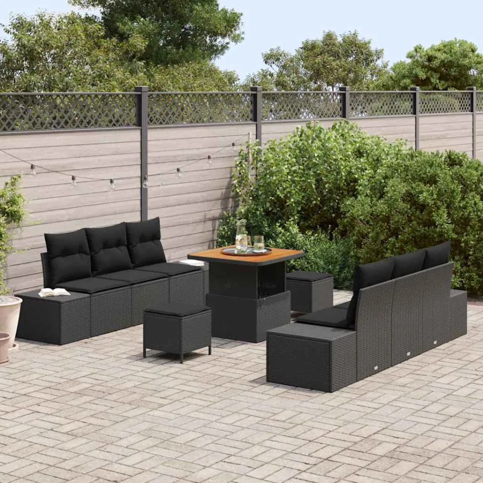 vidaXL Tuinbankenset 9 st Zwart poly rattan, foto 3