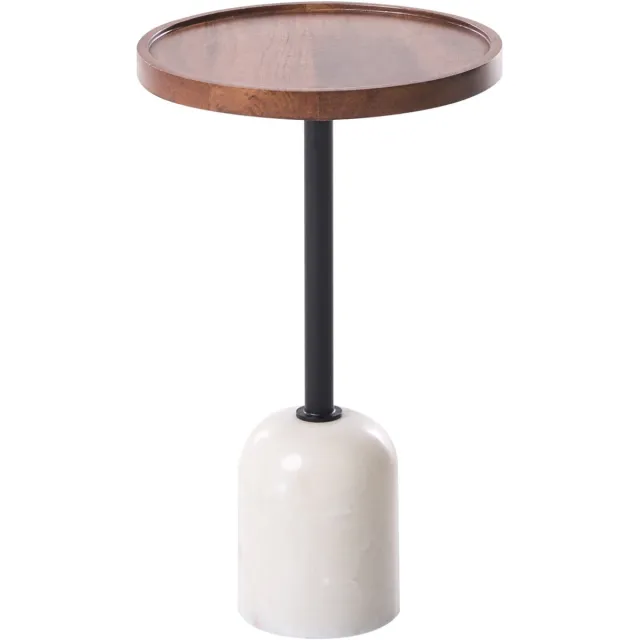 Beliani RAINY - Bijzettafel - Bruin/Wit - Mangohout/Metaal/Marmer