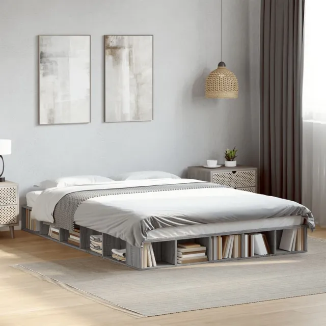 vidaXL Bedframe bewerkt hout grijs sonoma eikenkleurig 150x200 cm