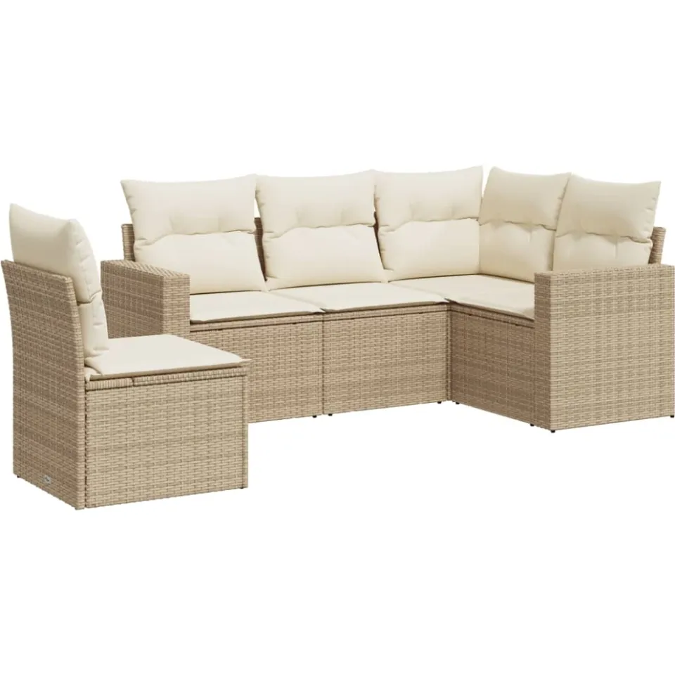 vidaXL 5-delige Loungeset met kussens poly rattan beige, foto 3