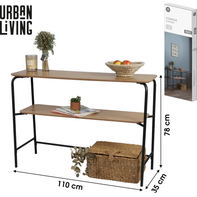 Urban Living CONSOLE MET 2 NIVEAUS MET ZWARTE METALEN STRUCTUUR 110X35XH78CM BROWN
