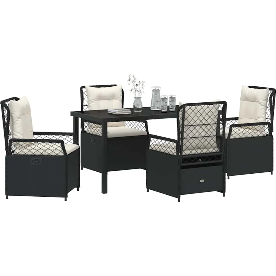 vidaXL Tuin eettafelset 5 st Zwart poly rattan, foto 2