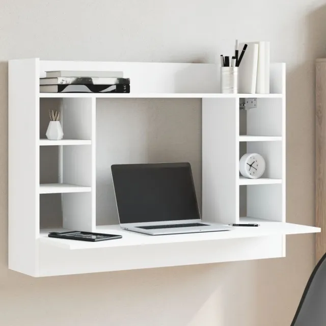 vidaXL Wandbureau 105x48x75 cm bewerkt hout wit, foto 2