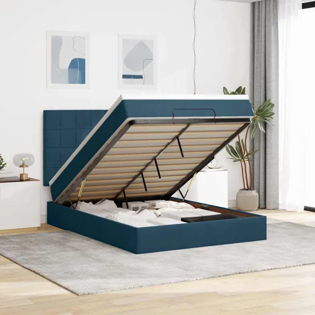 vidaXL Ottoman bed met matrassen en LED's 140x190cm fluweel blauw