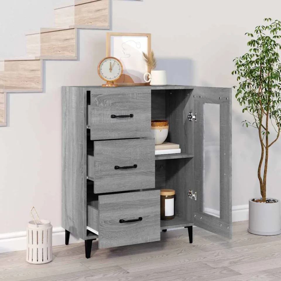 vidaXL Dressoir 69,5x34x90 cm bewerkt hout grijs sonoma eikenkleurig, foto 3